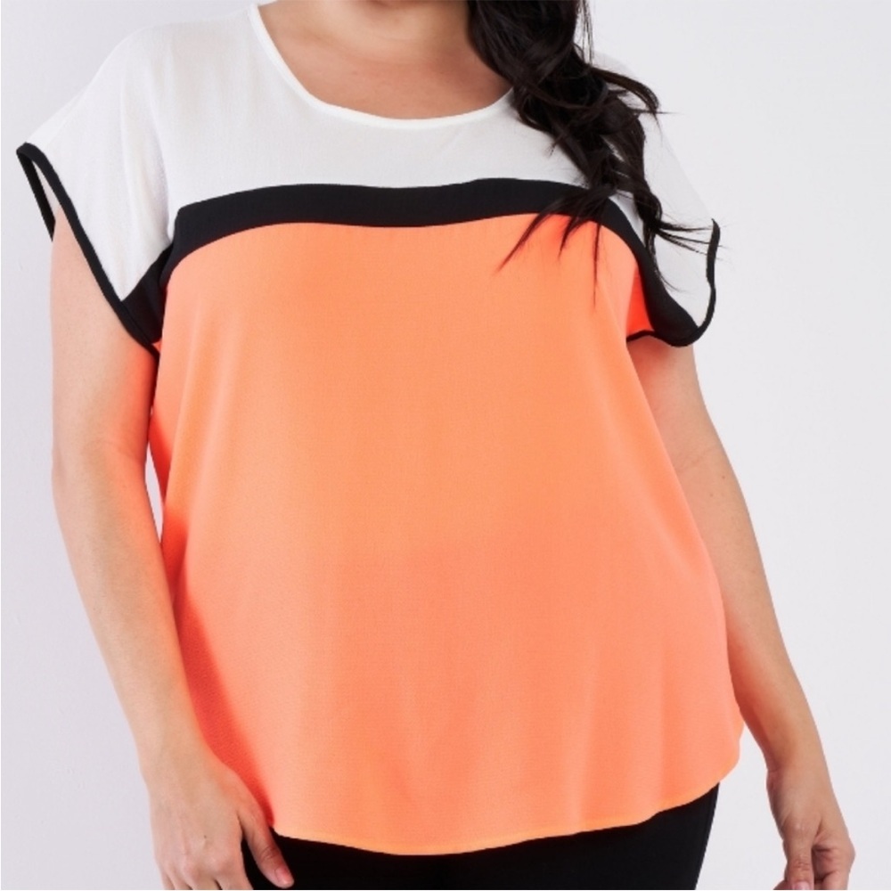 Janette Plus White and Bright Orange Boxy Blouse